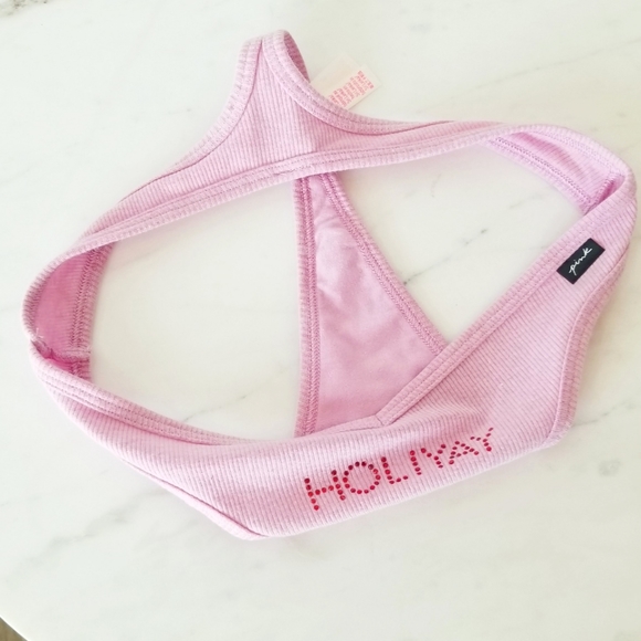 Victoria's Secret PINK Rhinestone Crystal Holiyay Ribbed Thong Panty NWT - Picture 7 of 12
